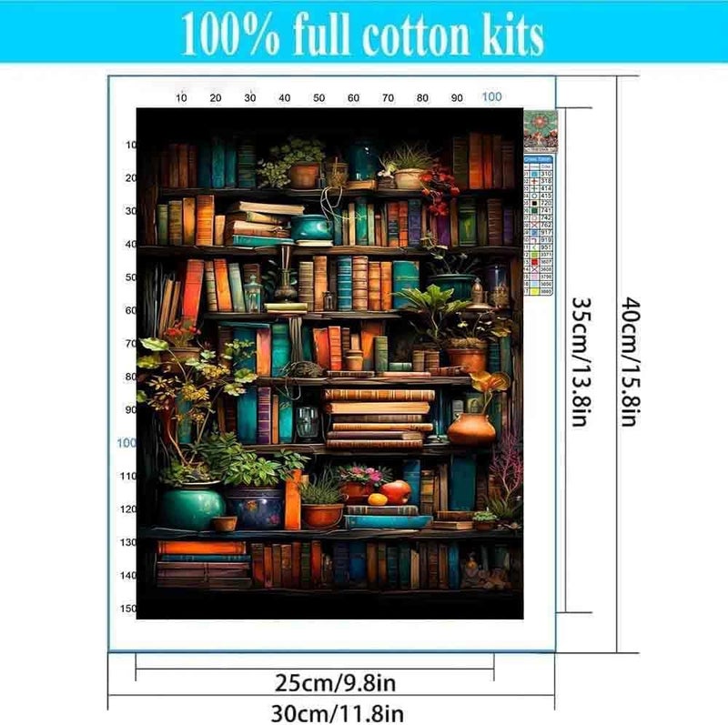 Tiwabb Stamped Cross Stitch Kits for Adults - Bookshelf Embroidery Kits for Beginners, 11 CT Patterns, 12 x 16 inch - Image 3